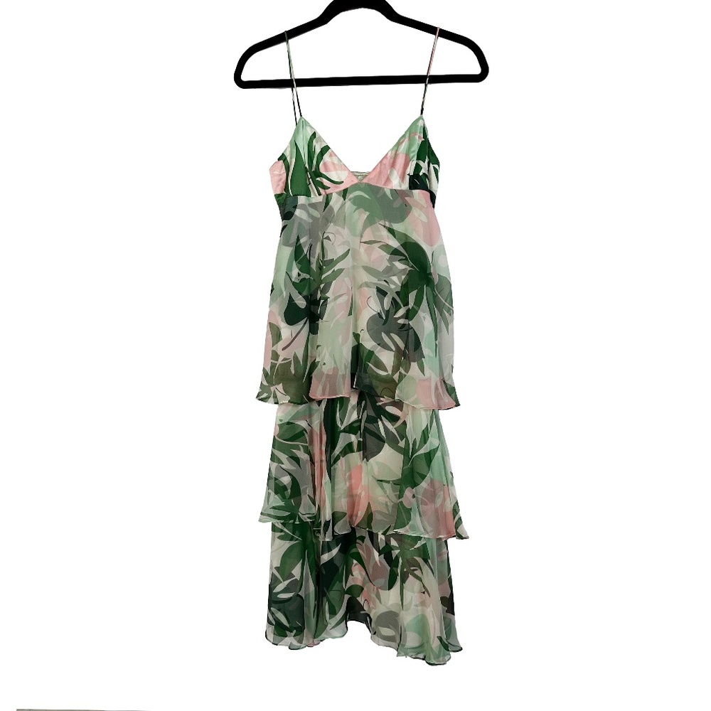 Tibi | Spaghetti Strap | Floral | 100% Silk Chiffon | Tiered Dress | Size 2
